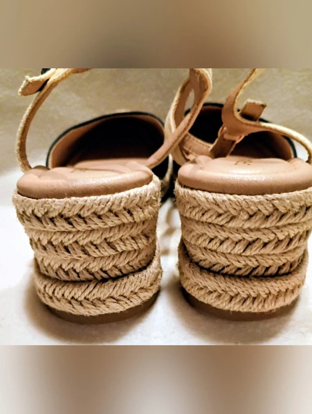 Dream Pairs Navy and Natural Espadrille Wedge Slingbacks Sz 7